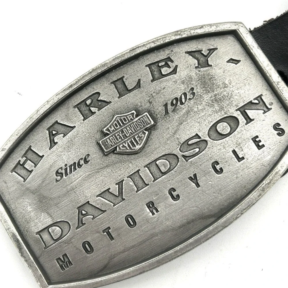 Harley-Davidson Y2K Embossed Black Leather Belt Large Logo Buckle Sz 38-43